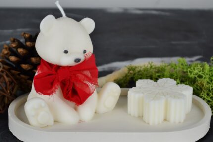Natale con Teddy- Vassoio in gesso con Teddy e fiocco di neve